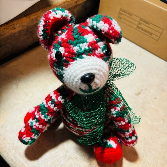 Crocheted Teddy Bear-Christmas Colors - Picture 1 of 2